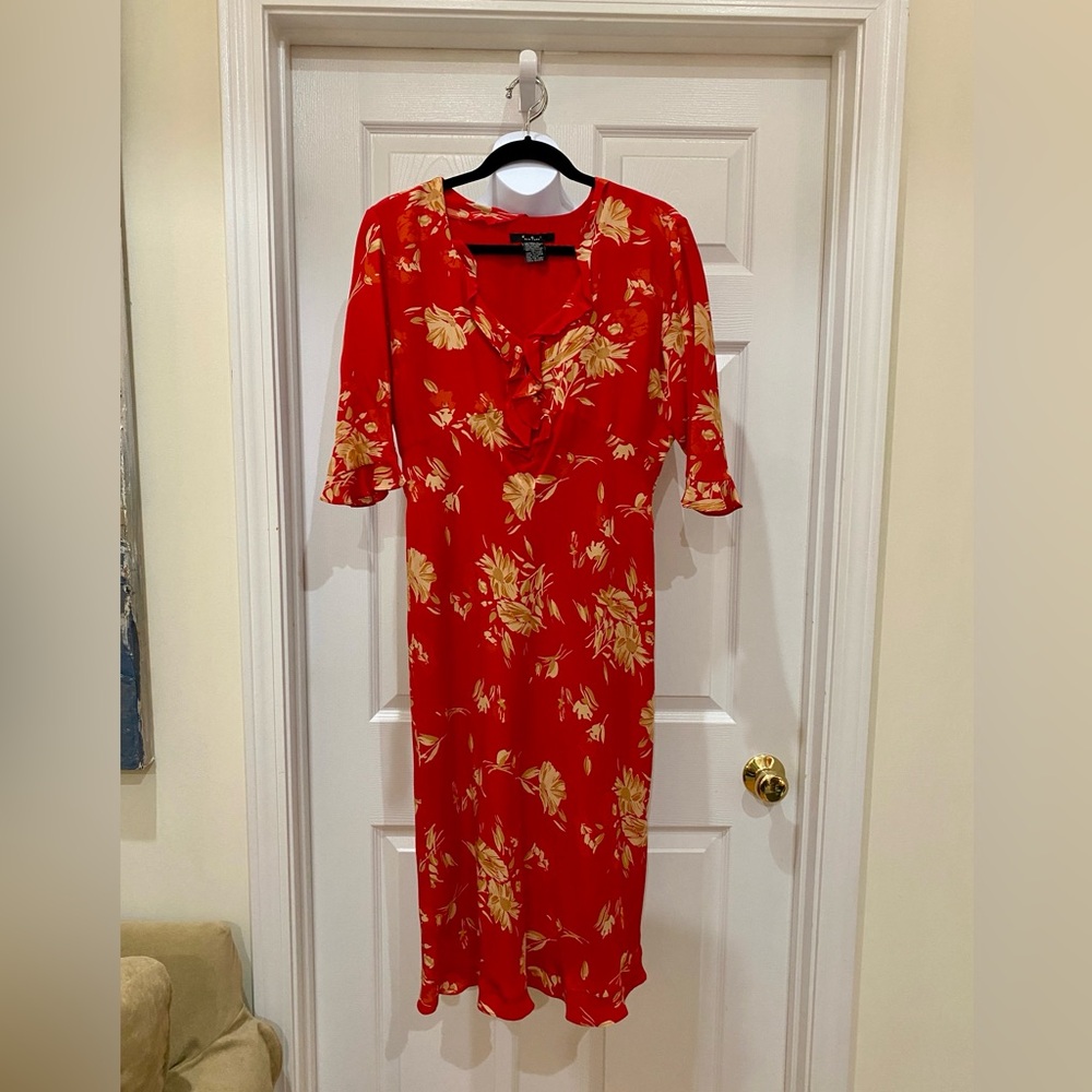 ECI Silk Red Floral Dress | size 14 | EUC